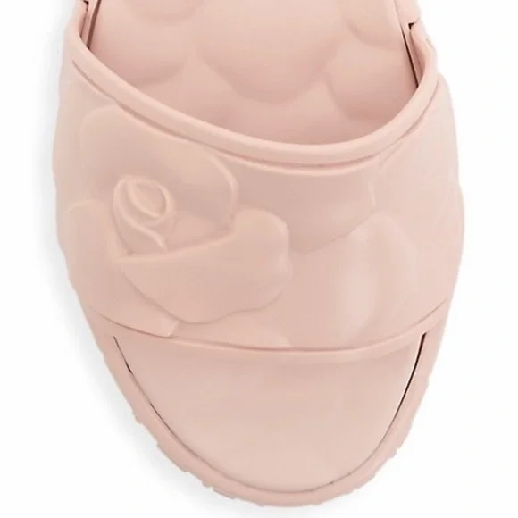 VALENTINO GARAVANI PLATFORM SCULPTED POOLSIDE SLIDES RAISED FLORALS ROSE QUARTZ